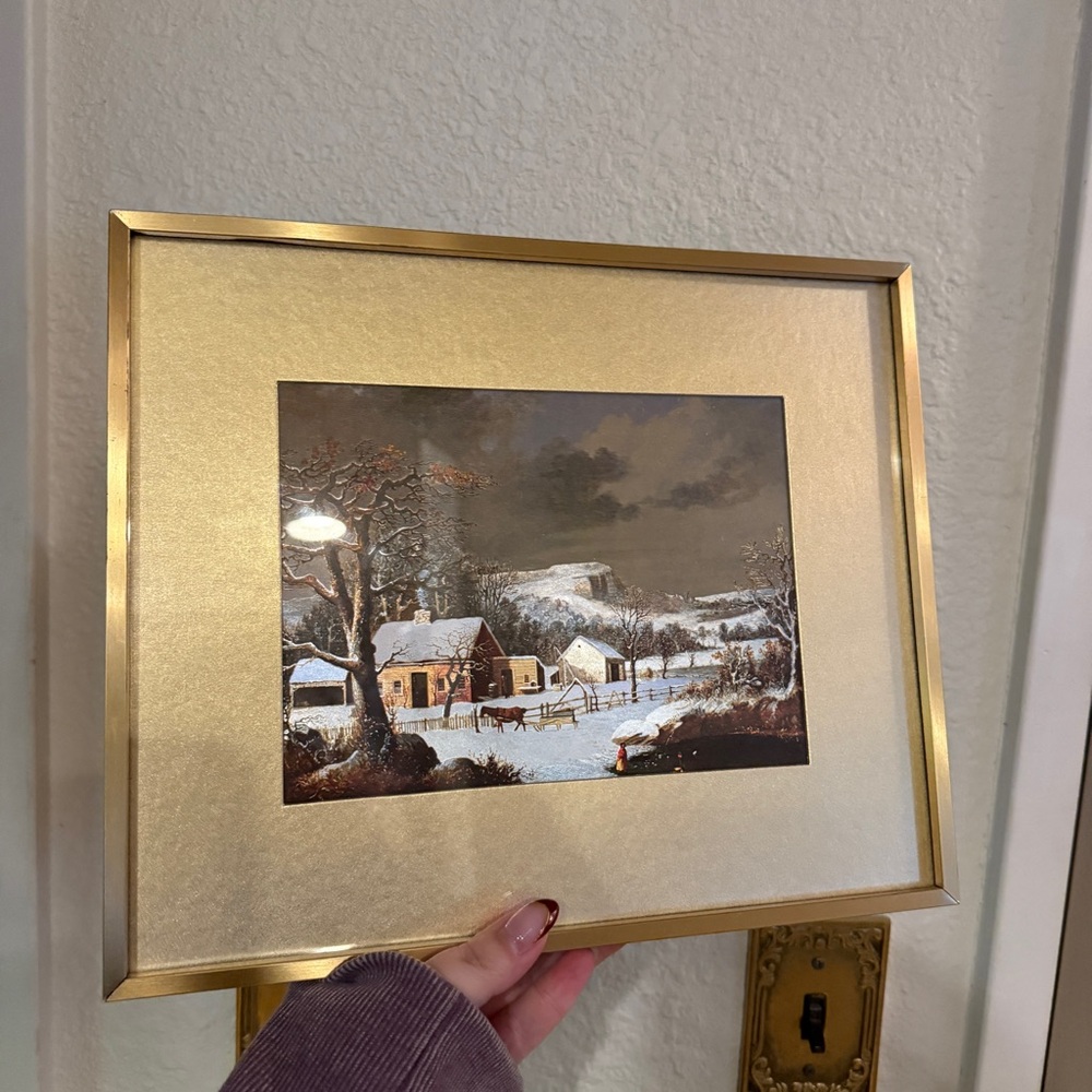 Vintage Framed Metallic Winter Scene